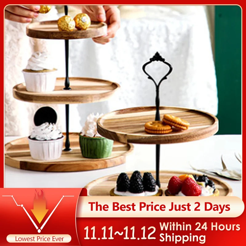 

Cake Stand Wooden Original Cupcake Display Stand Cake Platter 2/3 Tier Serving Tray Suitable For Wedding Party Cafe 2022 New
