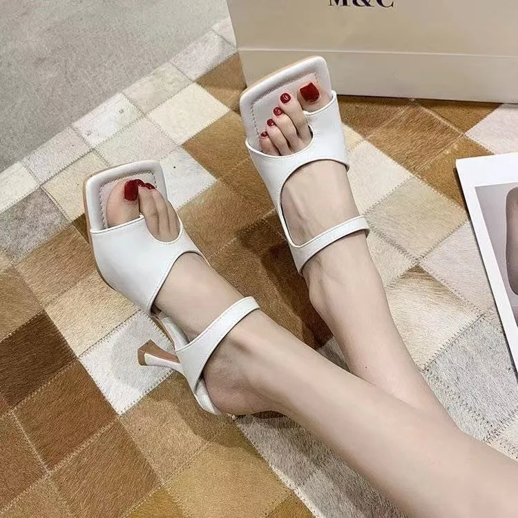 

Women's shoes toe slippers outdoor 2020 spring and summer new sexy square head high heels stiletto sandals