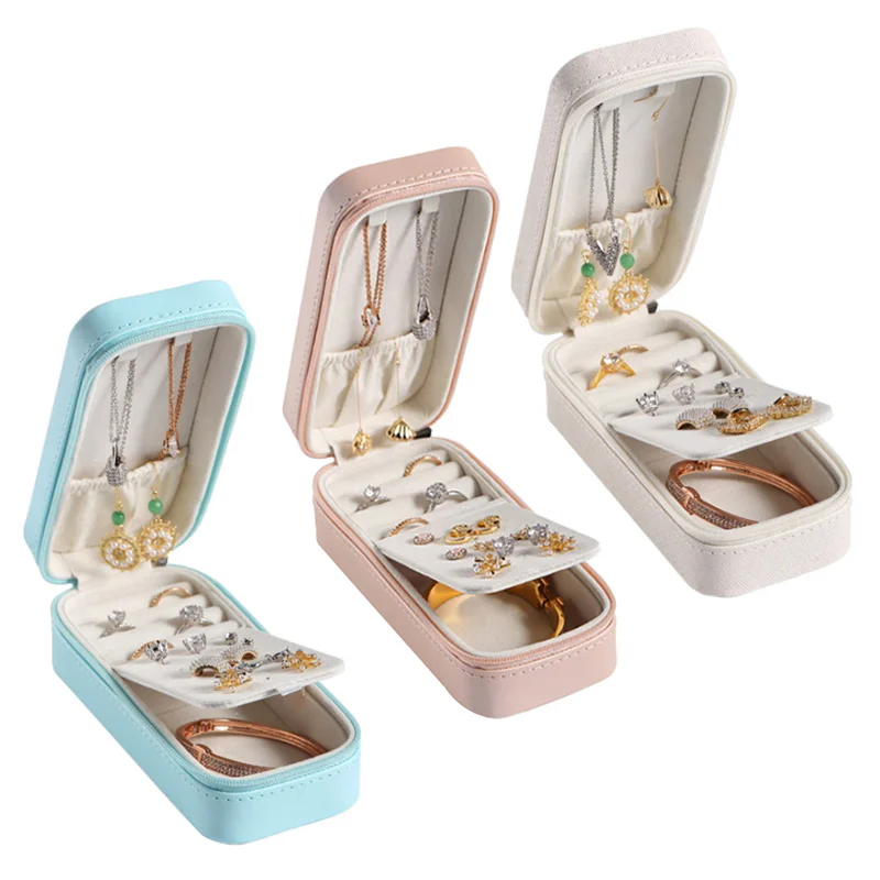 

Portable Small Jewelry Travel Storage Box Jewelry Organizer Display Storage Box Button Leather Universal Room Accessories Gift