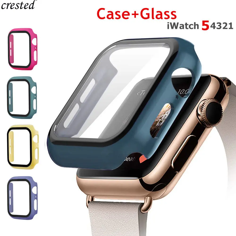 Закаленное стекло+ чехол для apple watch 5 4 44 мм 40 мм iWatch 3 2 1 42 мм 38 мм защита экрана+ чехол бампер аксессуары для apple watch