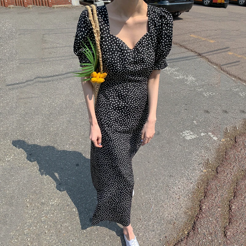 

Женское винтажное платье с квадратным вырезом, длинным рукавом-фонариком