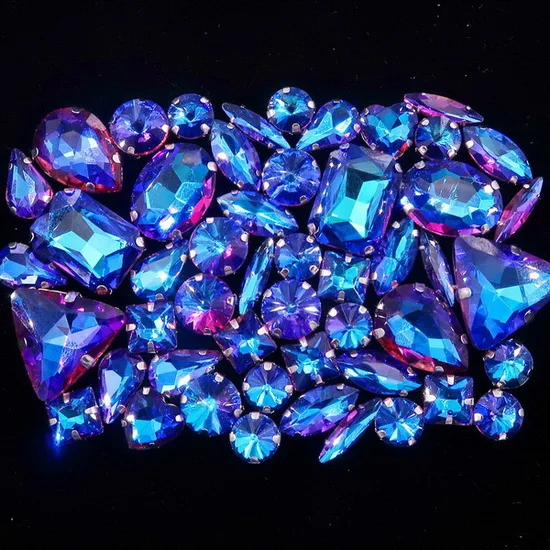 A16 Sapphire rainbow Серебряный коготь Установка 50 шт./пакет 11 формы смешивать с плоским основанием АВ цвета стеклянные хрустальные стразы для шитья кристаллы торжественное платье, обуви, сумок и diy кружевной отделкой - Цвет: A16 Sapphire rainbow
