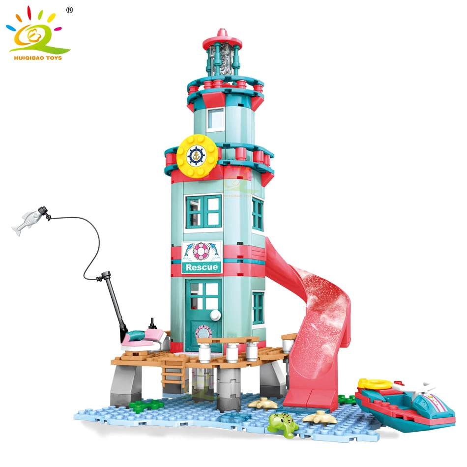 

HUIQIBAO 282pcs Seaside Lighthouse Rescue Center Building Blocks Friends Series for Girl Figures City Bricks Set Children Toys