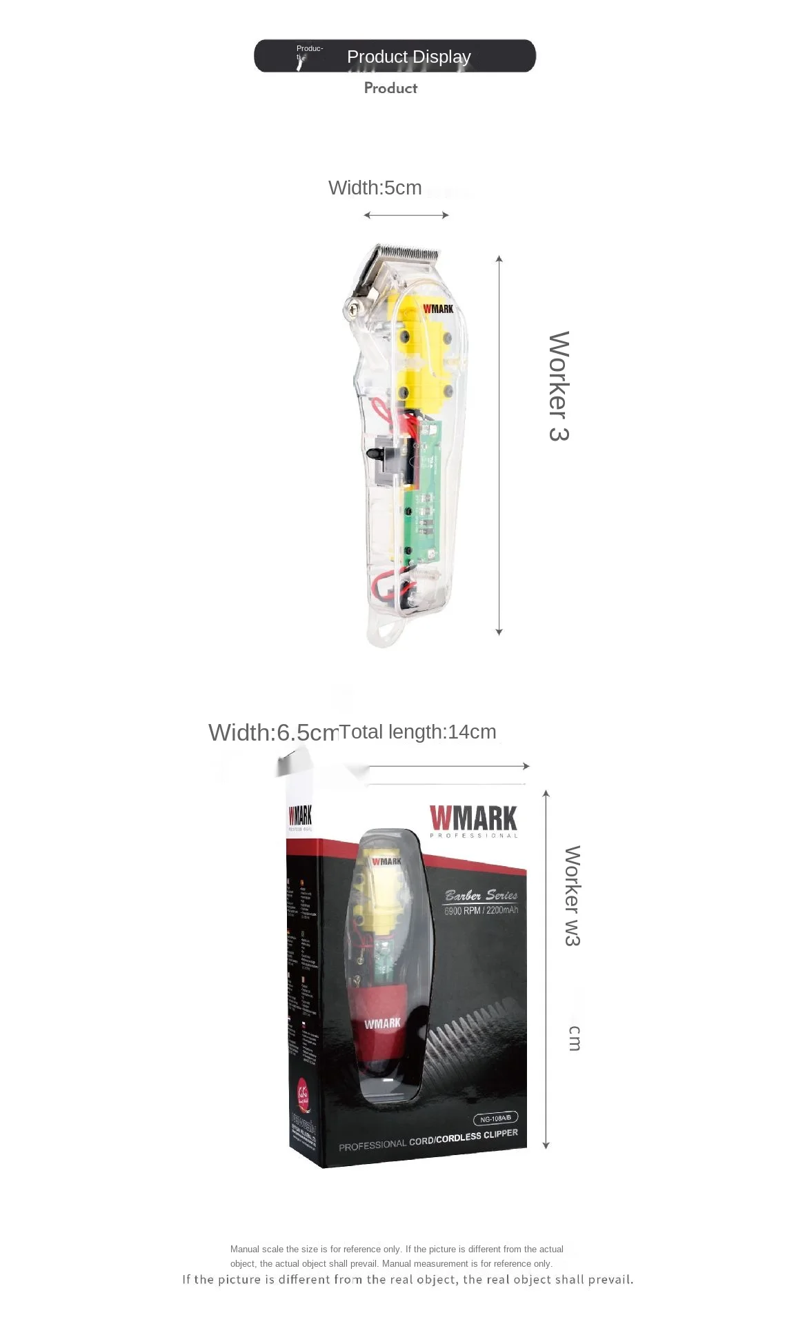 

Rechargeable hair clipper Transparent cover white or red base 2200 battery 7300rpm