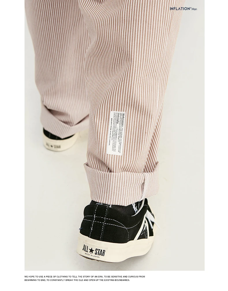 INFLATION Men Casual Pants Winter Streetwear Old Fashion Stripe Pants Straight Elastic Waist Casual Stripe Men Pants 93421W