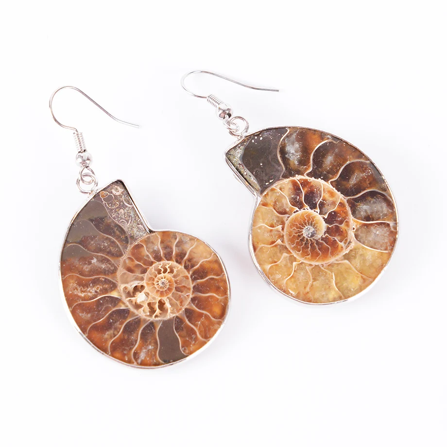 Женская Подарочная спиральная серьга подвеска в виде натуральной улитки амонита