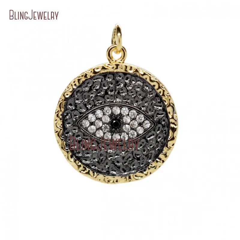 

White Zircon Gold Gunmetal Plated Round Shape Evil Eye Pendant PM26746