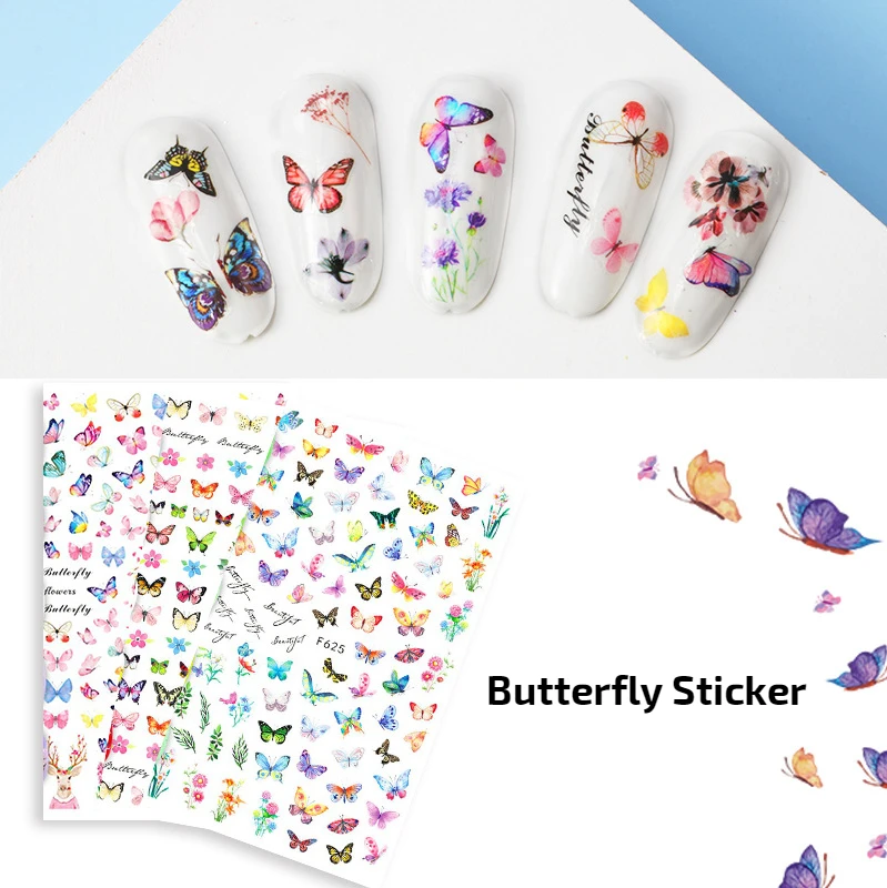 

1 Sheet 3d Butterfly Sliders Adhesive Nail Decal Sticker Summer Series Nail Art Decorations Manicure Accessories for Nail Tips