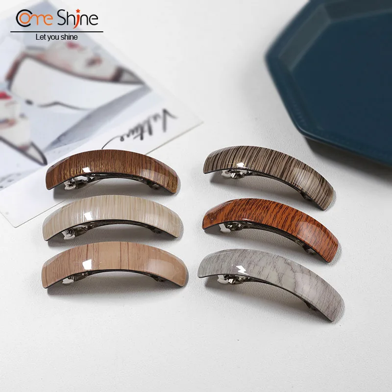 

COME SHINE 6 Pcs/Pack Set Of Basic Wood Grain Acrylic Barrette Hair Clips For Women Hair Accessories Elastic bands for girls