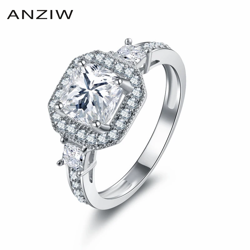 Женское Обручальное Кольцо ANZIW квадратное кольцо принцессы с огранкой ювелирное