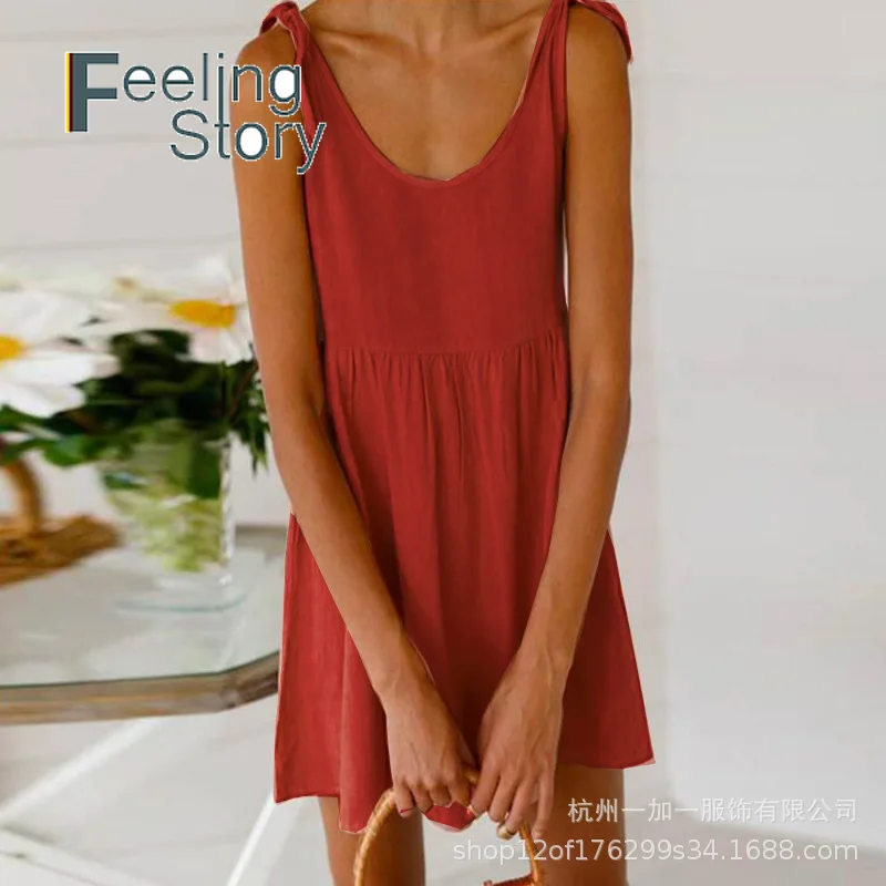 Платье женское с круглым вырезом льняное мини-платье из хлопка и льна милое