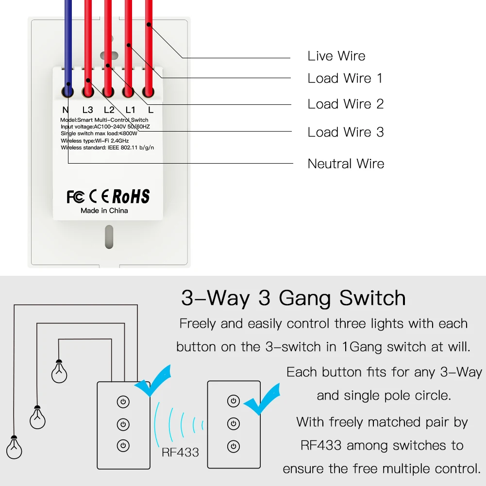 3 способа WiFi умный мультиуправляемый светильник переключатель работает с Alexa Google