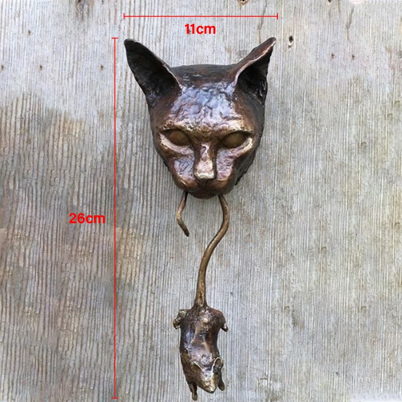 

Cat And Mouse Door Knocker Or Wall Resin Ornament Rusty Brown Cast Iron Pest Repellent Mouse Metal Statue Protect Plants
