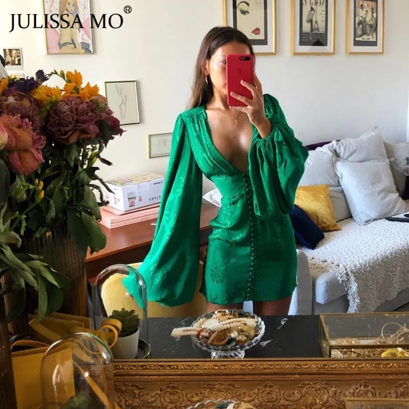 Женское однобортное платье трапеция JULISSA MO зеленое винтажное вечернее с v