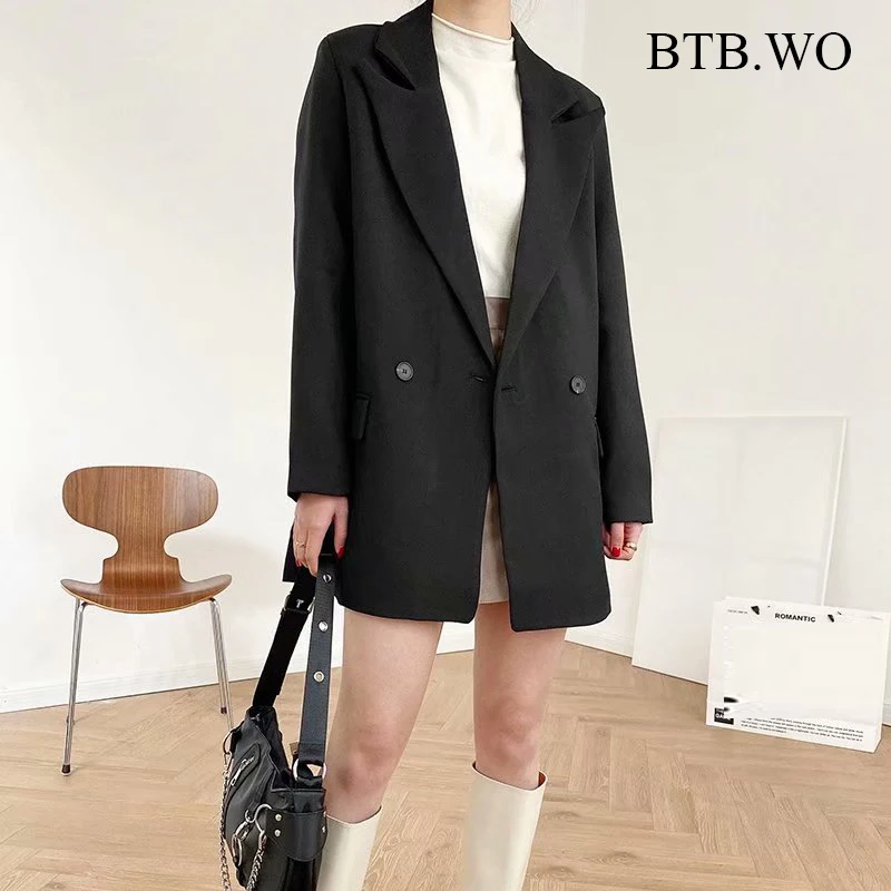 

BTB.WO Za Women 2021 Office Wear Black Blazers Double Breasted Jacket Coat With Buttons Female Outerwear Chic Tops