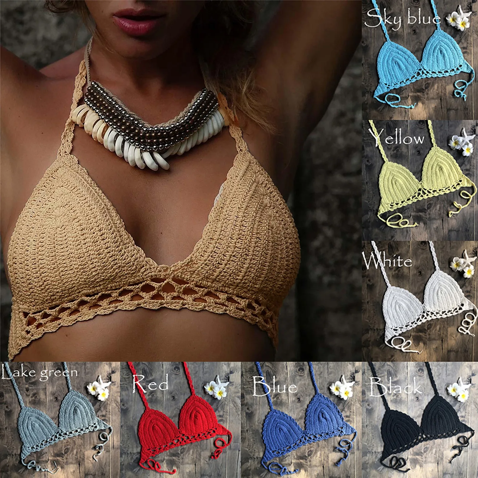 

Knit Crochet New Sexy Hot Women Swimwear Bikini Mujer Solid Top Knitting Swimsuit Pad Beachwear Push Up Kупальник Женский 2021