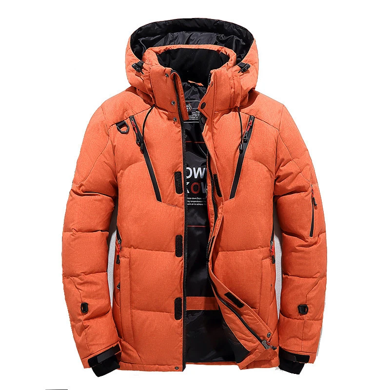 

Nice Men Winter Jackets White Duck Down Thicken Warm Hooded Parkas Homme Zippers Outwear Overcoat ABZ499