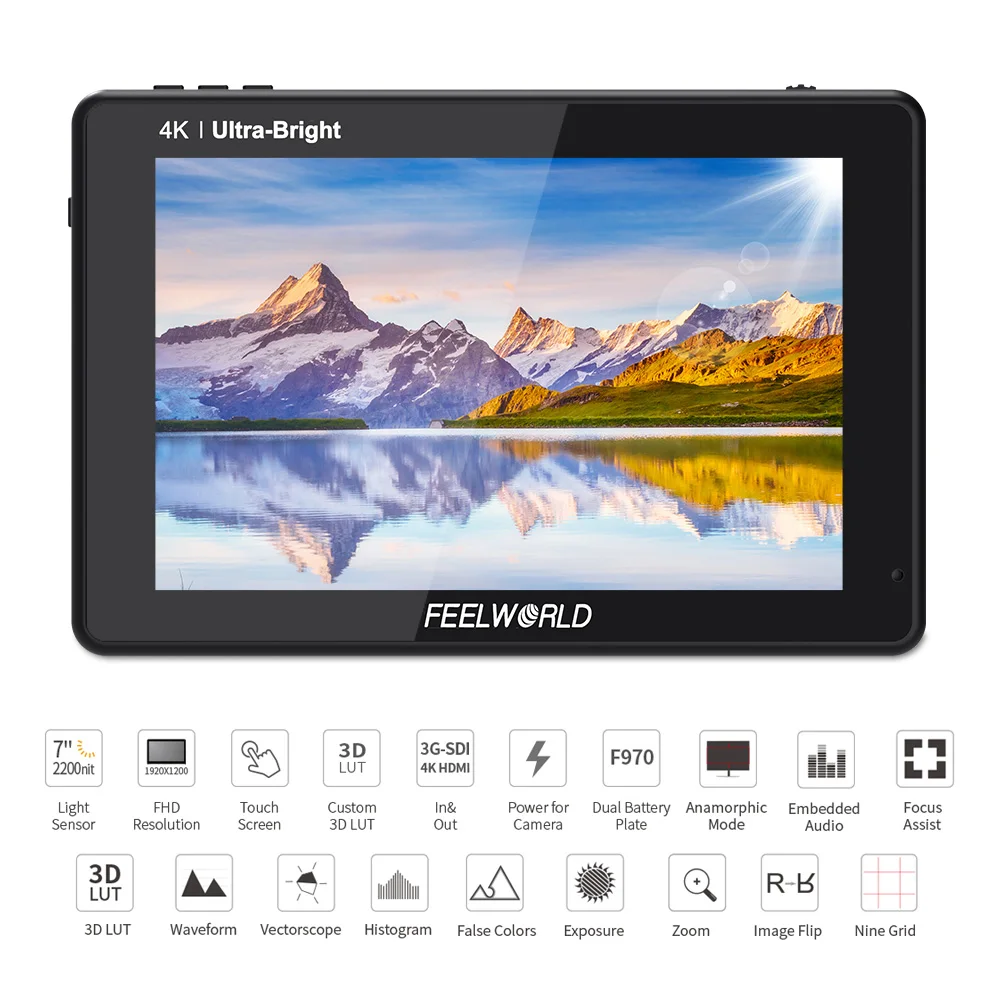 Billig FEELWORLD 7 Zoll DSLR Kamera Feld Monitor Video Monitor 3D LUT Touchscreen FHD Auflösung Mit 4K HDMI/3G-SDI Eingang Ausgang