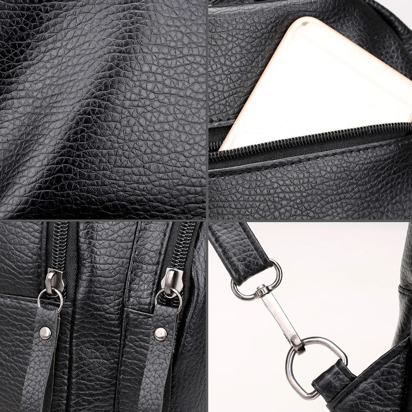 Женский рюкзак mochila mujer, кожаный маленький рюкзак, подростковые черные рюкзаки, Многофункциональный школьный рюкзак, повседневный рюкзак