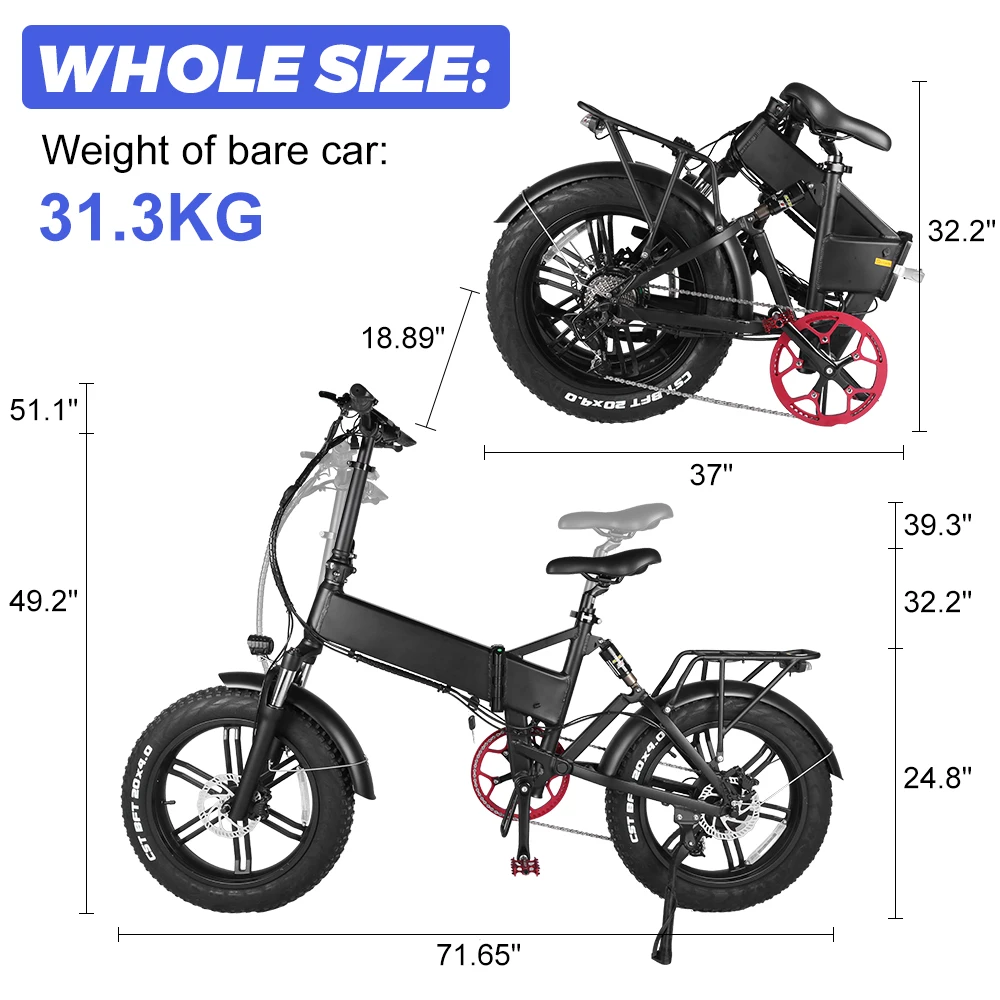 

Men's Mountain Bike 750W Electric Bicycle Folding Bicicleta 20 Inch Bicicletta Elettrica 48V 17.5AH Integrate Motor Wheel Ebike