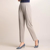 middle aged women straight pants korean fashion summer high waist casual thin pants female solid color ankle length trousers