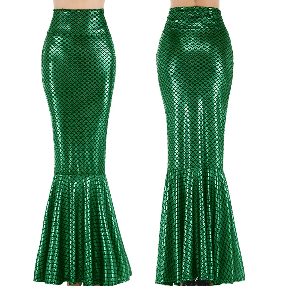 

Skirts Womens Mermaid Sexy Bodycon Long Skirts for Women Cosplay Trumpet Fish Scale Printed Green Mini Woman Skirts Dropshipping