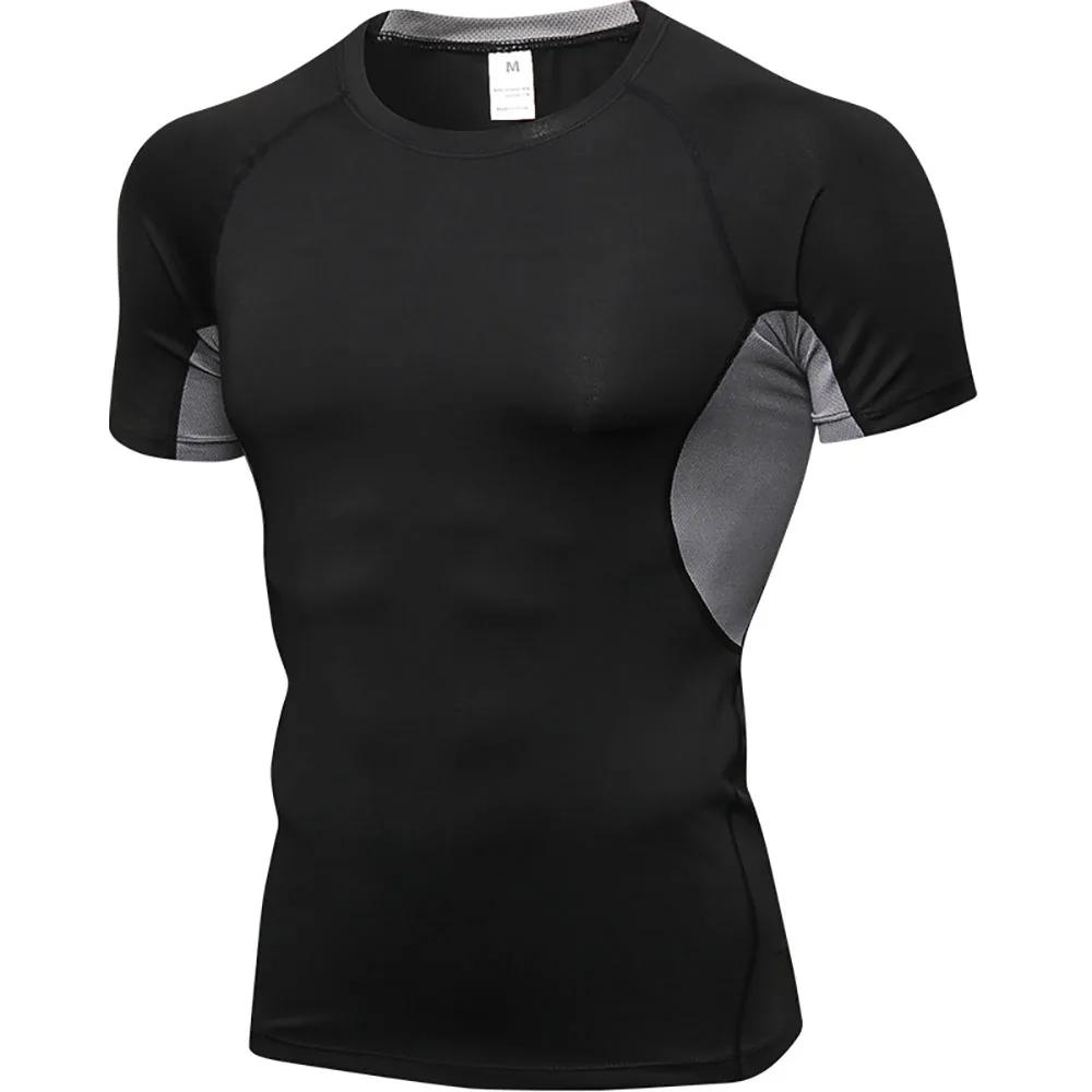 Men Compression Dry Fit T Shirt Breathable Mesh Fabric Sports T-shirt Gym Fitness Clothing Exercise Bodybuilding Training Shirt
