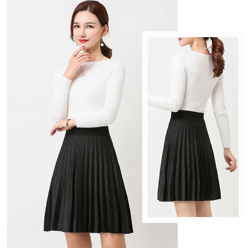 

Autumn Winter Women's Skirt Korean Style Solid Color High Waist Knitted Skirt New Casual Bottoming Short Pleated Skirts GX464