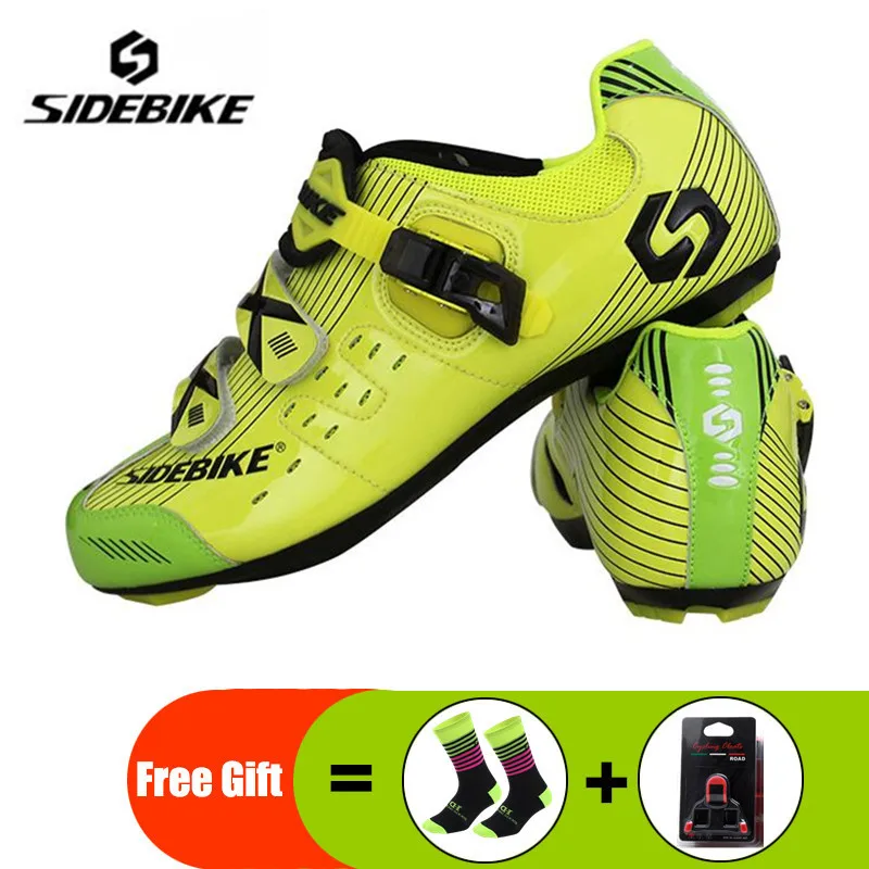 add gift SIDEBIKE/Мужская обувь для велоспорта; комплект с педалью; sapatilha ciclismo; обувь для гоночного велосипеда; самоблокирующиеся велосипедные кроссовки; спортивная профессиональная обувь - Цвет: add gift