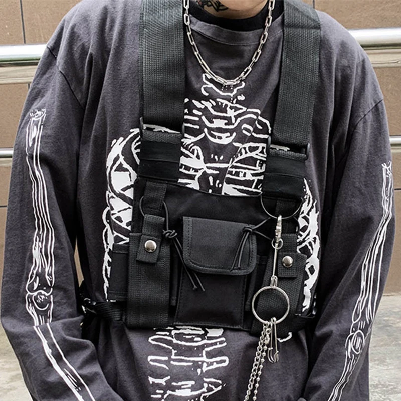 Функциональная тактическая нагрудная сумка для мужчин, уличная одежда в стиле хип-хоп, крупосылка сумочка-слинг, Повседневная Холщовая Сум...