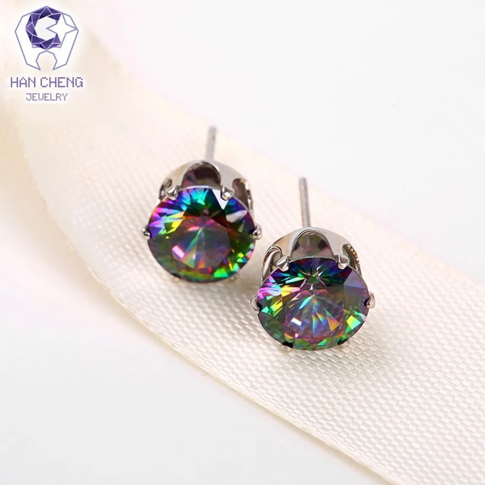 

HanCheng New Fashion Copper Nail AAA Zircon Gem Stone Crown Round Stud Earrings For Women Jewelry brincos bijoux