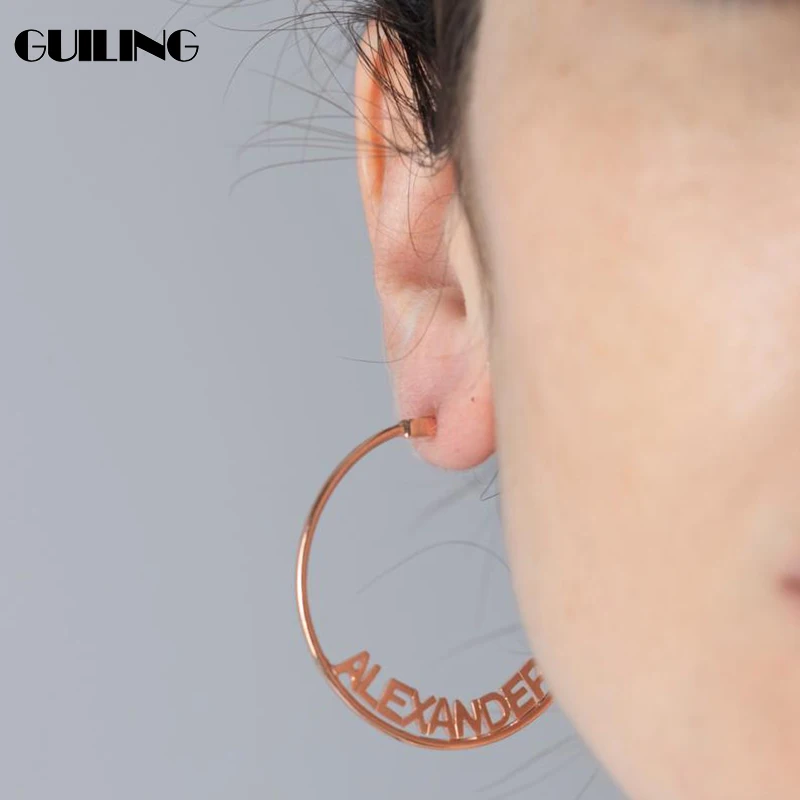 

New Fashion Name Hoop Earrings Custom Nameplate Stainless Steel Earrings For Women Statement Earrings Personality Jewelry Gift