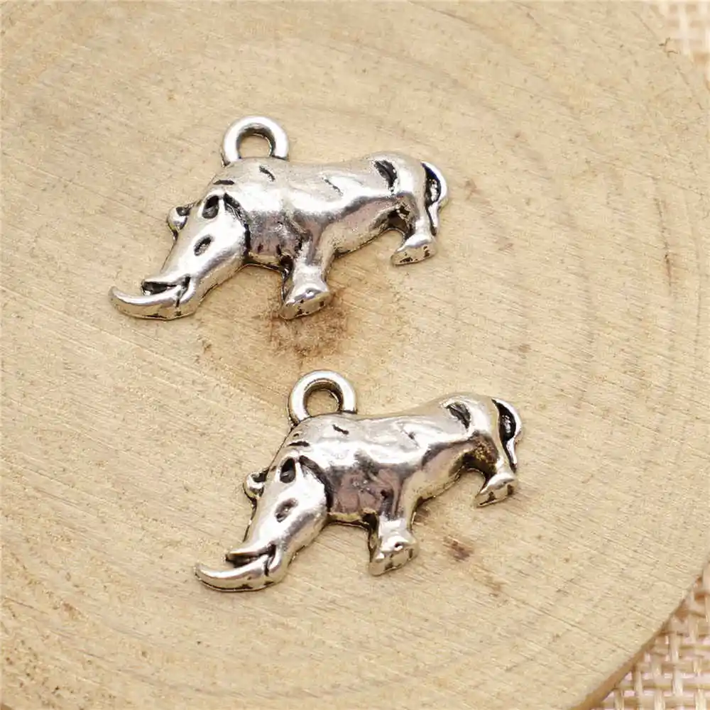 

Handmade Pendants For Jewelry Accessories 20pcs Rhinoceros Charms 24x14mm Antique Silver Plated