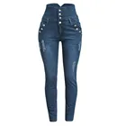 Брюки женские четырехбортные, Узкие рваные джинсы-стрейч с завышенной талией, рваные джинсы, большие размеры, #30