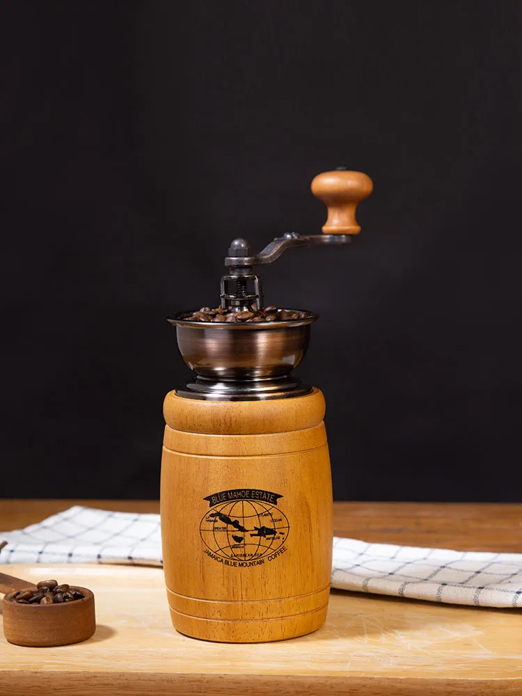 売る 木製コーヒー豆挽き肉,レトロ,手作り,鋳鉄製,ポータブル,家庭用コーヒー台