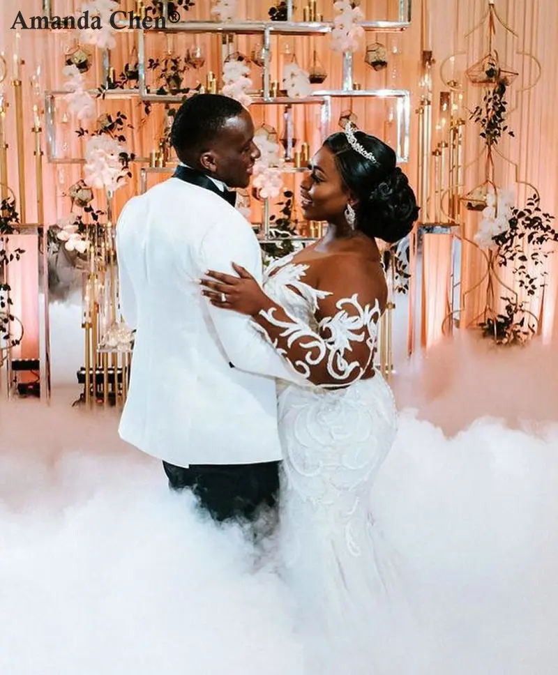 Женское свадебное платье с длинным рукавом и кружевной аппликацией | Свадьбы