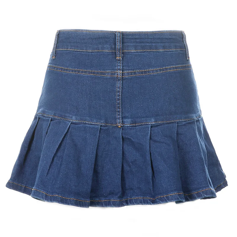 

Sexy Female Ruffle Hem Mini Jeans Skirts High Waist Pleated Zipper Pantskirt Summer Women Streetwear Bottom Skinny Denim Skirt