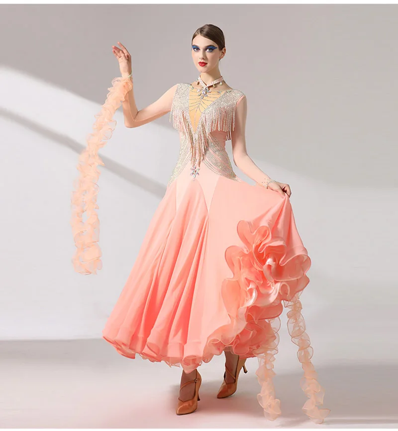 Черное стандартное платье для бальных танцев женское высокого качества сцены