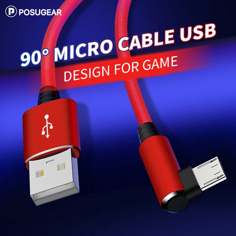 Posugear Micro USB кабель для быстрой зарядки шнур 90 градусов локоть нейлоновый плетеный