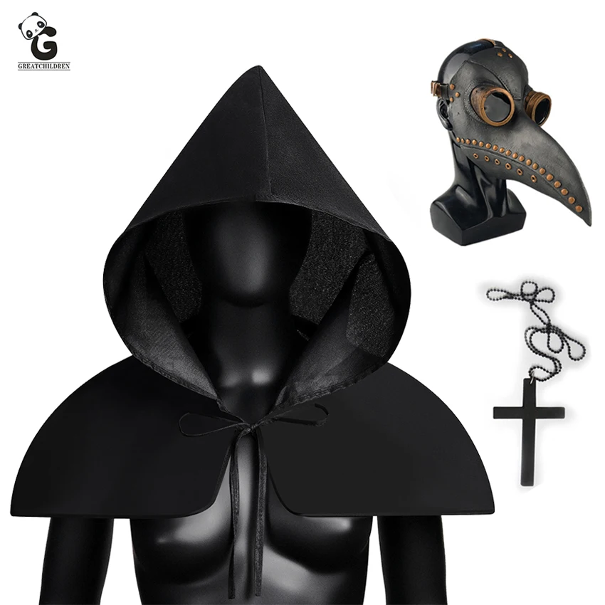 

Grim Reaper Cape Cloak Christian Cosplay Plague Doctor Steampunk Mask Cross Death Robe Priest Halloween Costumes for Women Prop