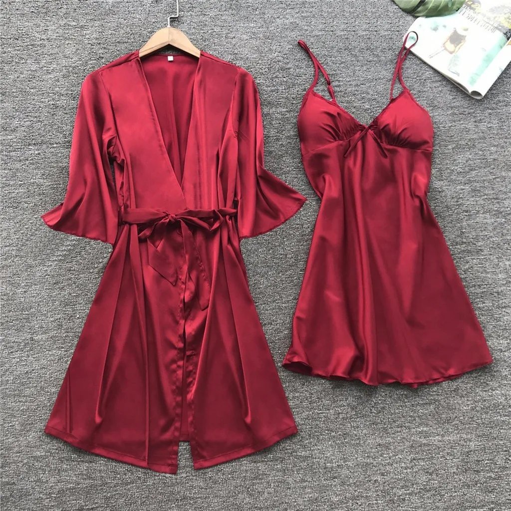 Летняя Пижама атласная ночная рубашка Женский комплект ночного белья кружевное