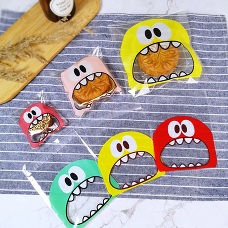 

100pcs Cute Big Mouth Monster Plastic Bag Wedding Birthday Cookie Candy Gift Packaging Bags OPP Self Adhesive Party Favors