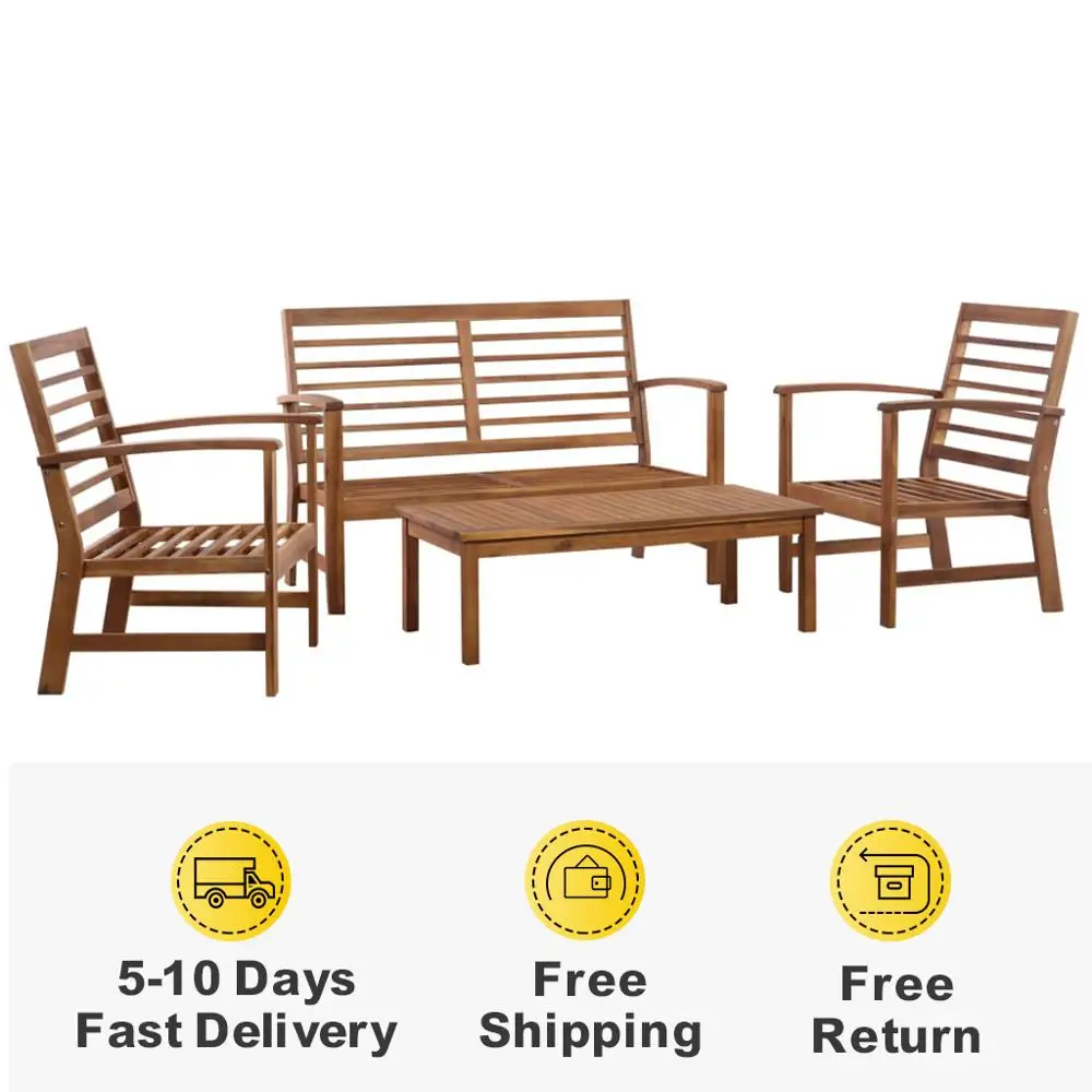 4 шт. Современная Садовая мебель набор из цельного дерева акации для гостиной