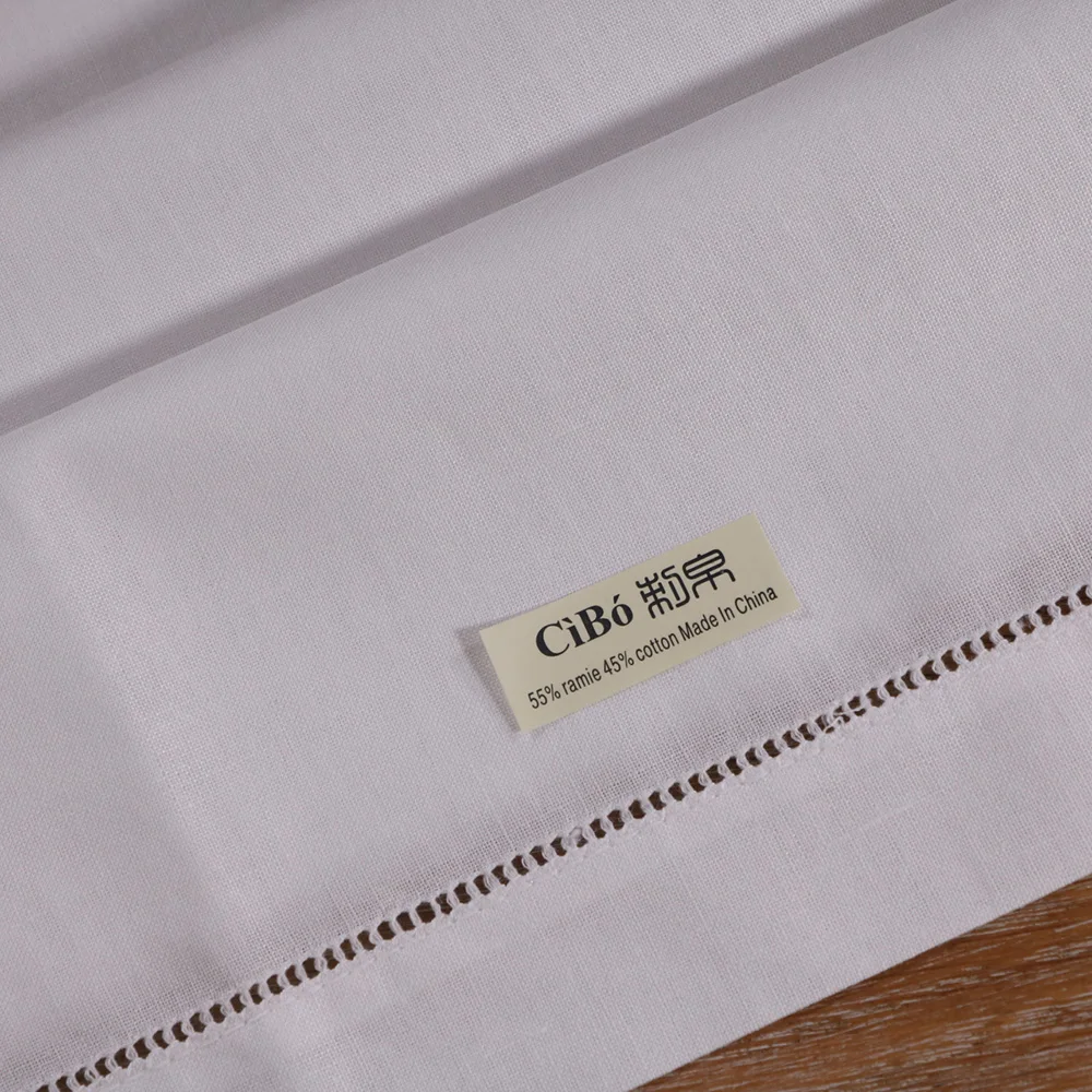 

N001-19: 12 pieces Ramie Cotton Blend White 48cm x 48cm Hemstitch Dinner Napkins 19" x 19" Ladder Hemstitch Cloth Dinner Napkin