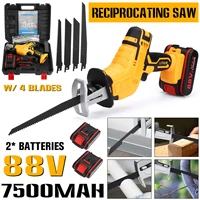 88v rechargeable cordless reciprocating saw 4 blades metal cutting woodworking tool kit with 12 li ion battery eu plug
