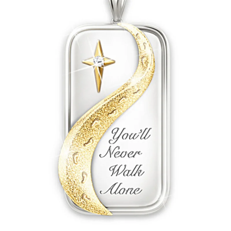 

Classic Fashion Tag Women Men's Universal Party Jewelry Ideas Never Alone Footprint Pendant Two-tone Zircon Necklace