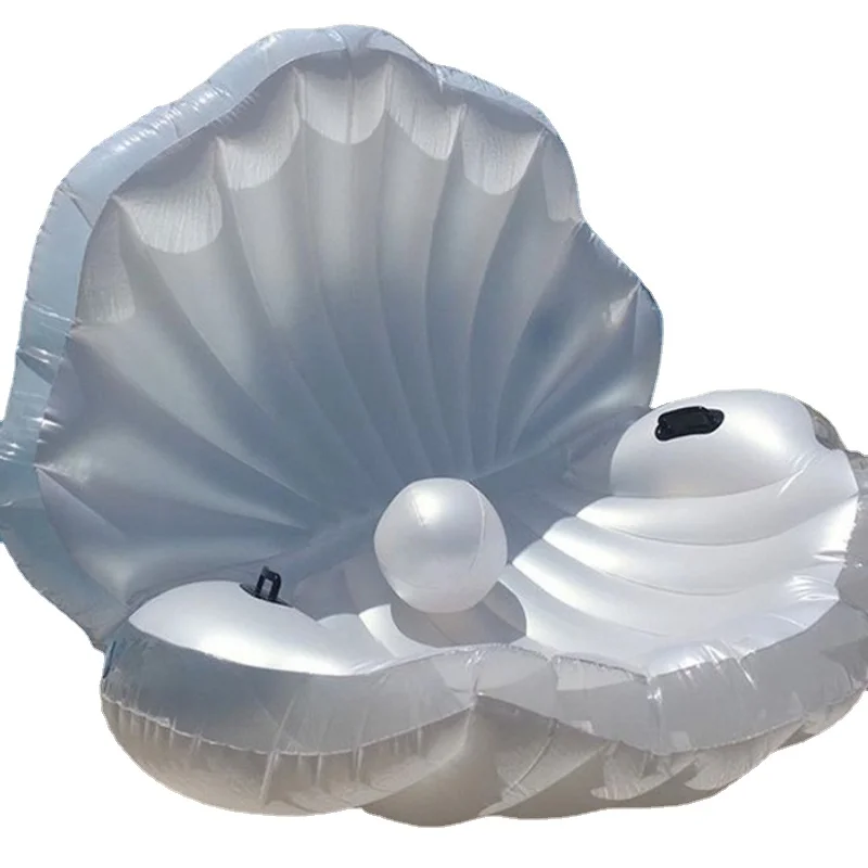 

2021 New Design Inflatable White Shell Floating Mattress Lounger With Hander Decoration Pearl And White Ball