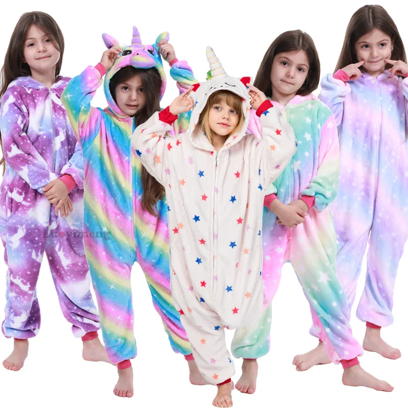 Пижама кигуруми в виде единорога для детей зимняя пижама девочек и мальчиков