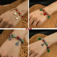 christmas bracelet for women crystal red green beaded christmas tree snowman bell pendant bracelet fashion girl gift 2020 new