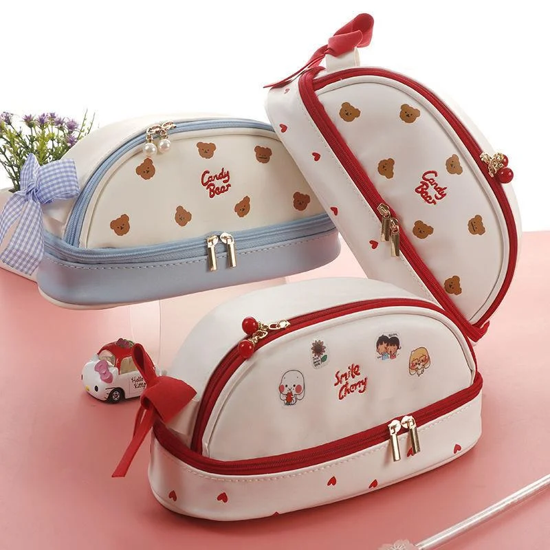 

Cherry PU cute pencil case school Stationery storage bag Leather cosmetic bag big pen case gifts for girl pen bag kawaii pen box